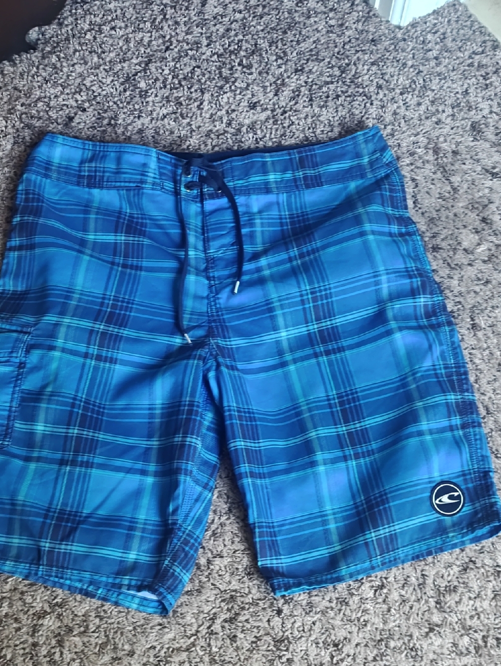 O'Neill Blue Plaid Men's Swim Shorts with Drawstring